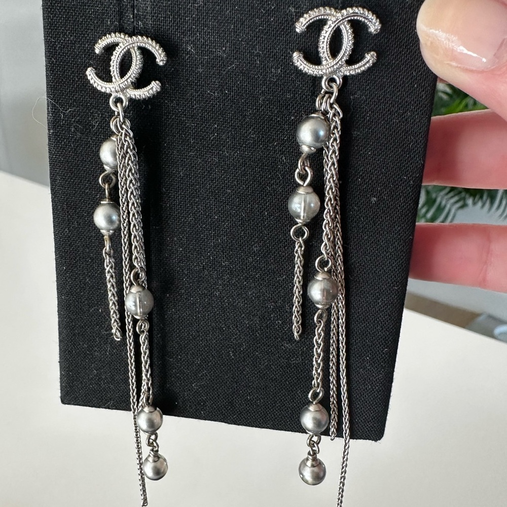 Chanel Silver Fringe Earrings
